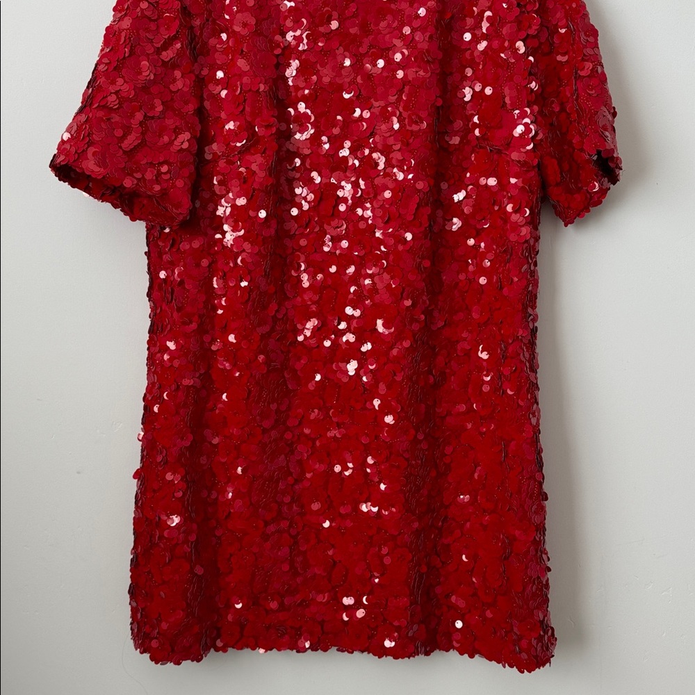 Zara Red Fully Sequined Mini Dress Size: L - Picture 5 of 9